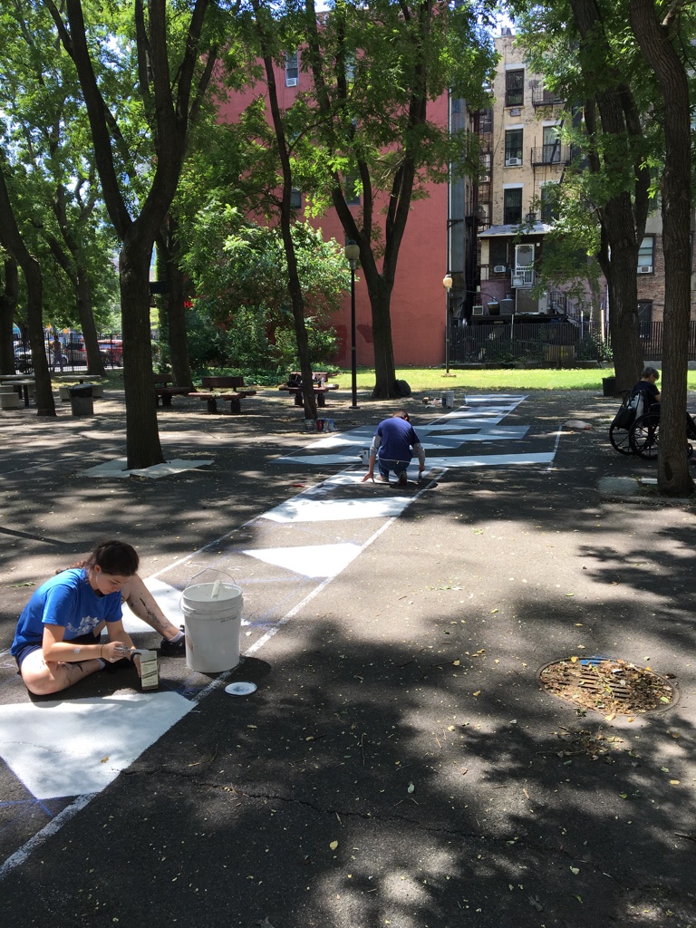 Meltzer Garden, East Village, NYC, site specific performance murals designed by N.Scott Johnson